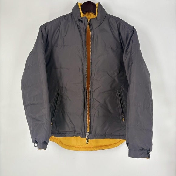 Roper Jacket Mens Medium Yellow Gray Range Gear Down Reversible Puffer Outdoor